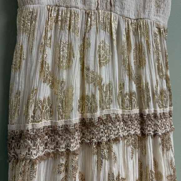 ME 2 Magic Maxi Dress Size L Fairy Boho Crochet Gold Cottage Festival Tiered - Picture 5 of 14